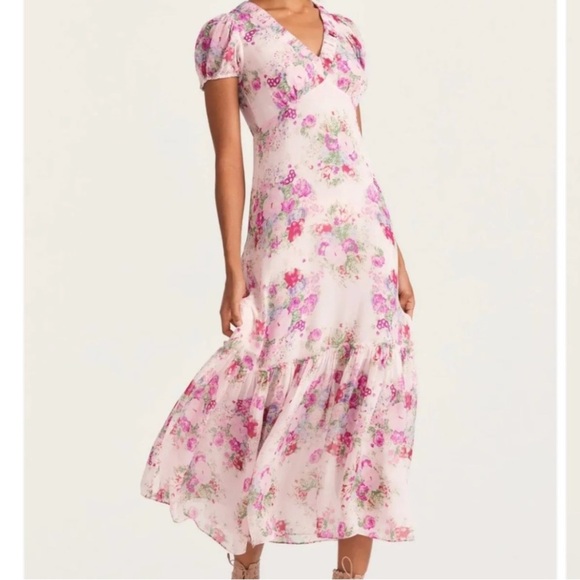 LoveShackFancy Dresses & Skirts - LoveShackFancy Shontelle Pink Tiered Ruffled Maxi Dress Barbie Garden Cottage 2